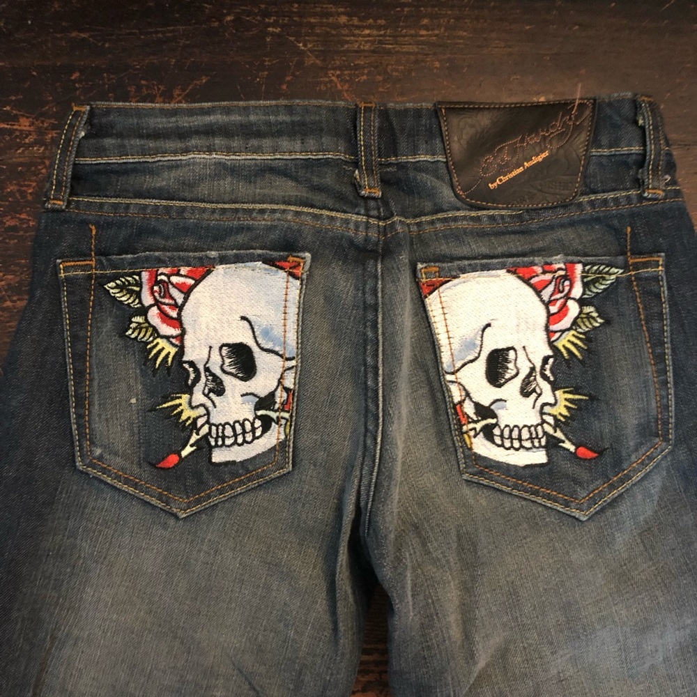 Ed Hardy Jeans embroidered Skull and rose Pocket
